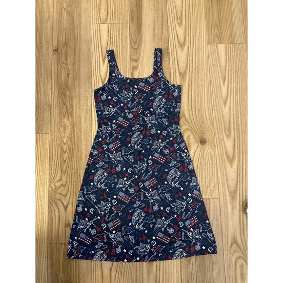 Columbia PFG Moisture Wcking Dress,Patriotic/Fishing Print Womens Small Stretchy - Picture 2 of 7